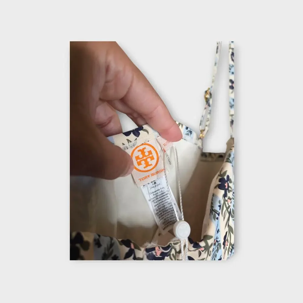NEW Tory Burch Floral Underwire One Piece Swimsuit Blue White Beach Womens XL